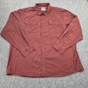 Wrangler Long Sleeve Button Down Shirt Men's 2XL Burgundy Work Casual